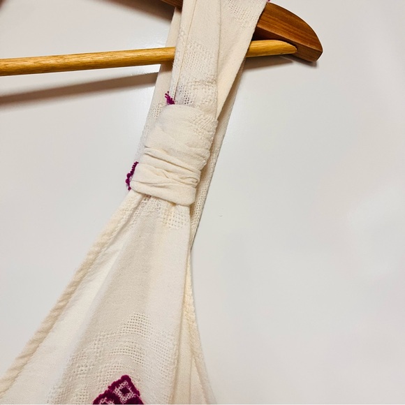 Zara Rustic Dress Womens Large Embroidered Midi Cottagecore Ivory Purple Boho - Picture 8 of 15